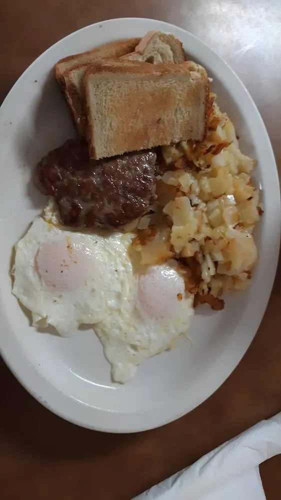 Eggs Sausage Home Fried Potatoes and Toast